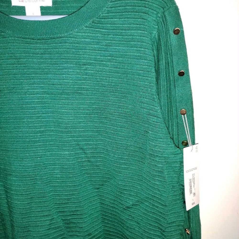 Liz Claiborne Teal Crew Neck Sweater with Button Accents